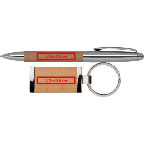 Ensemble cadeau en bois et mtal, compos d'un stylo  bille et d'un porte-cls.