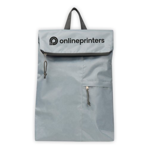 Sac  dos gris pliable en matriau lger avec poignes de transport.