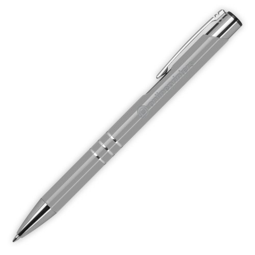 Stylo  bille en mtal gris avec clip et mcanisme  pression.