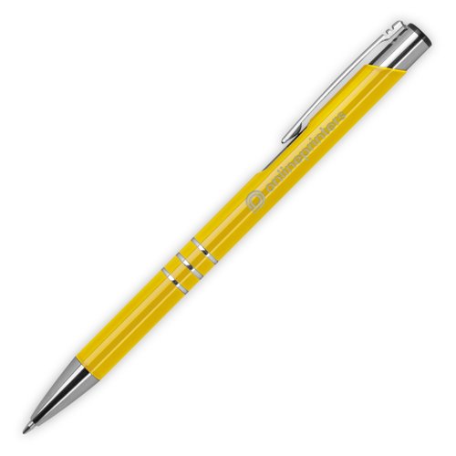 Stylo  bille en mtal jaune avec clip et mcanisme  pression.