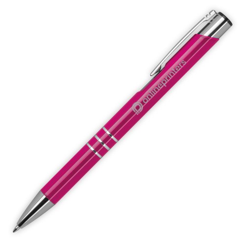 Stylo  bille en mtal rose avec motif, clip et mcanisme  pression.