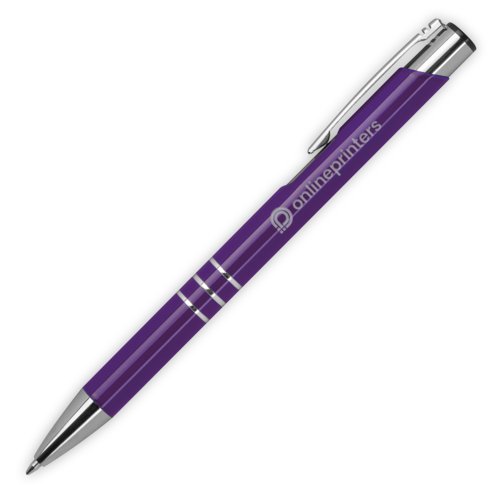 Stylo  bille en mtal violet avec clip et mcanisme  pression.
