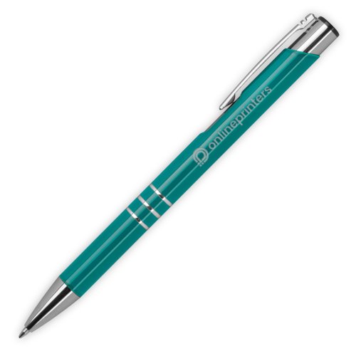 Stylo  bille turquoise en mtal avec clip et bouton-poussoir.