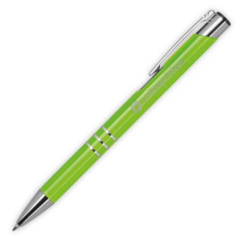 Stylo  bille en mtal vert pomme avec clip et mcanisme  pression.