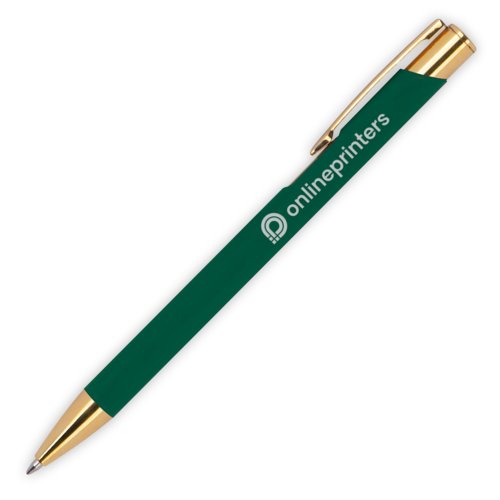 Stylo  bille en mtal vert fonc avec clip et mcanisme  pression.