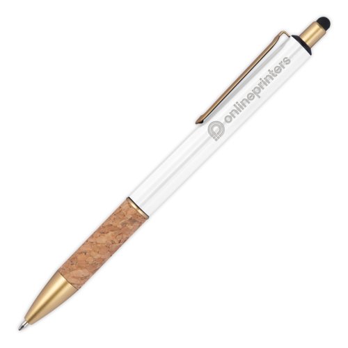 Stylo  bille en mtal blanc avec dtail en lige et clip.