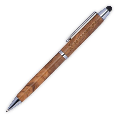 Stylo  bille en bois avec fonction tactile et clip.