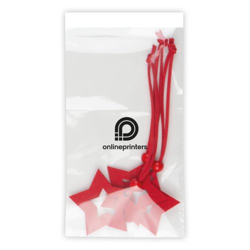 Ensemble de pendentifs toile en feutre rouge avec cordon et perle.