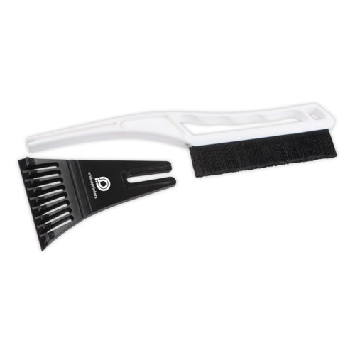 Grattoir  glace blanc en plastique avec racloir et brosse amovibles.