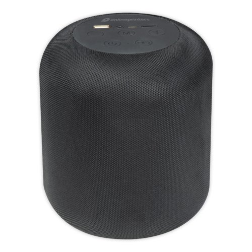 Haut-parleur Bluetooth noir avec commandes et port USB.