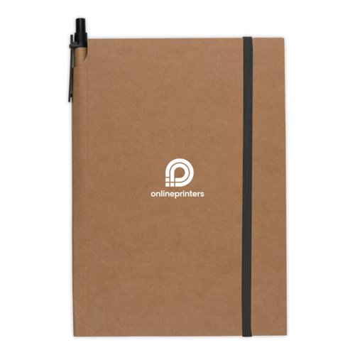 Carnet marron avec lastique et passant pour stylo.
