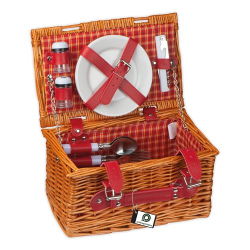 Panier de pique-nique en osier de couleur naturelle avec poigne de transport.