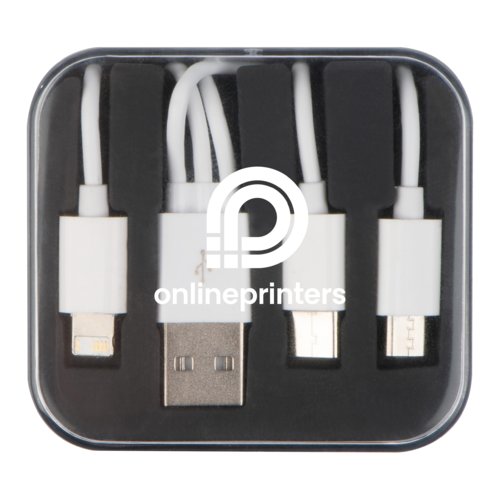 Cble de charge USB 3 en 1 blanc avec connecteurs multiples.