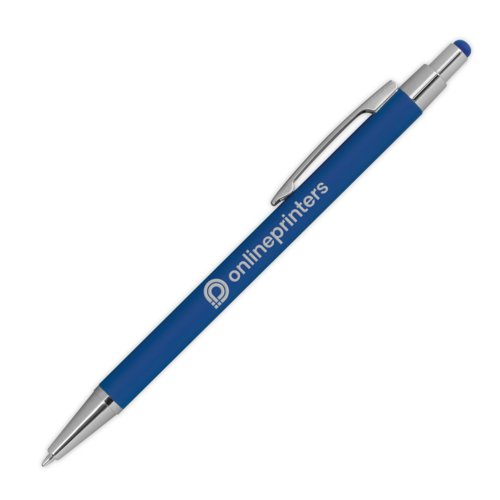 Stylo  bille en mtal bleu avec fonction tactile et clip.