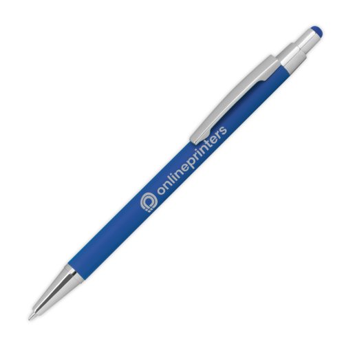 Stylo  bille en mtal bleu avec fonction tactile et clip.