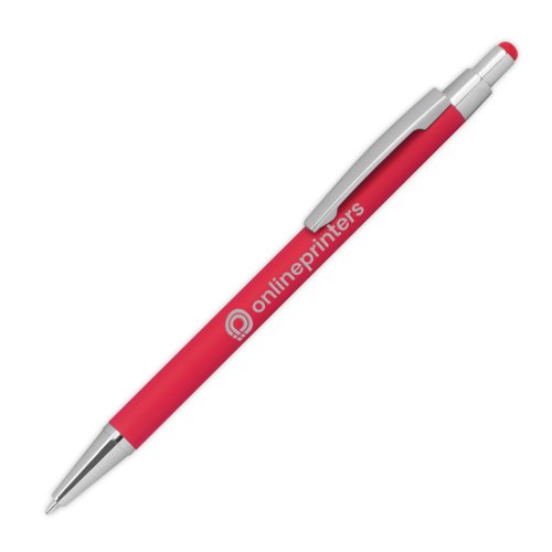 Stylo  bille en mtal rouge avec fonction tactile et clip.