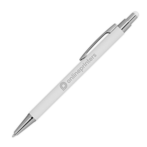 Stylo  bille en mtal blanc avec fonction tactile et clip.