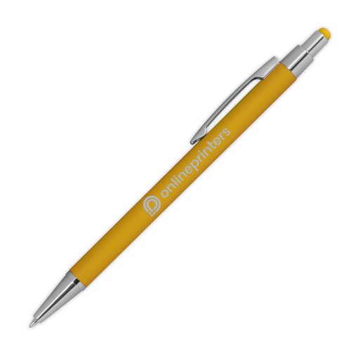 Stylo  bille en mtal jaune avec fonction tactile et clip.