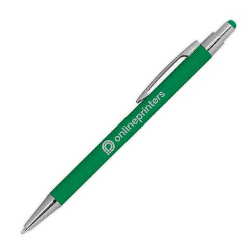 Stylo  bille en mtal vert avec fonction tactile et clip.