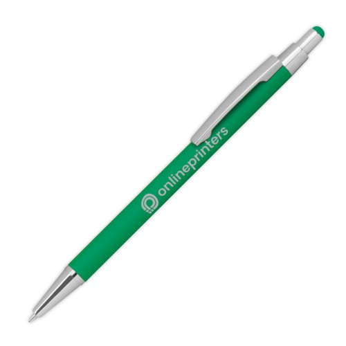Stylo  bille en mtal vert avec fonction tactile et clip.