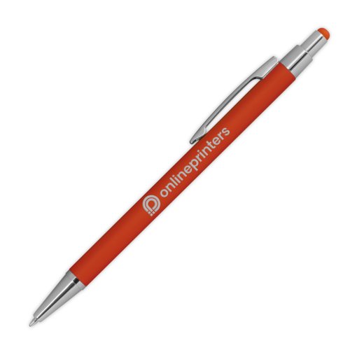 Stylo  bille orange en mtal avec fonction tactile et clip.