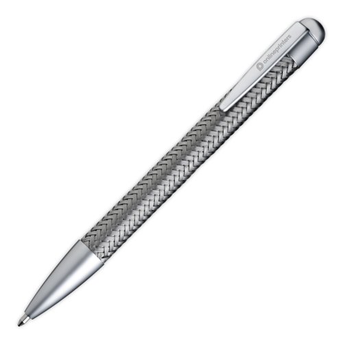 Stylo  bille en mtal argent avec clip et bouton-poussoir.