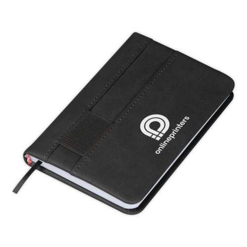 Carnet noir avec fermeture lastique et marque-page ruban.