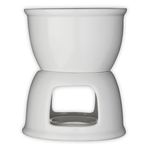Set  fondue au chocolat en cramique blanche avec partie suprieure amovible.