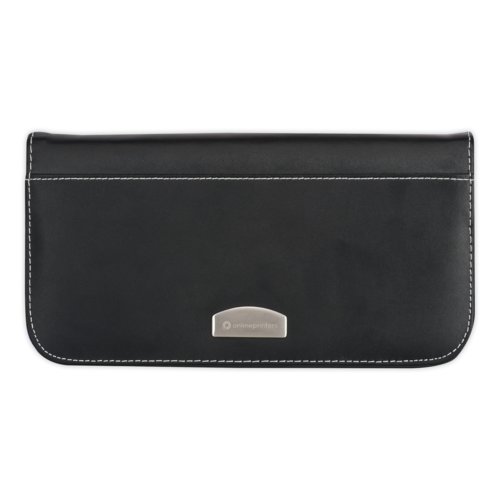 Portefeuille de voyage noir en similicuir avec couture sur tout le pourtour.