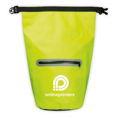 Sac jaune tanche avec fermeture  enroulement et poche extrieure.