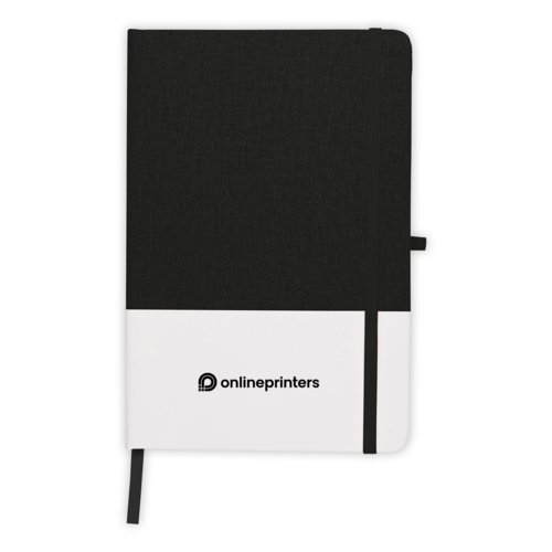 Carnet noir avec lastique et pochette.