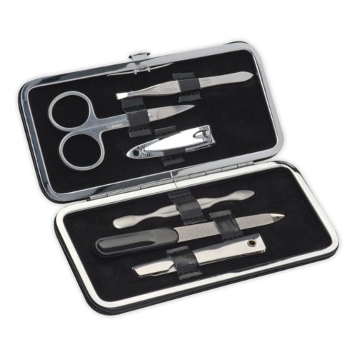 Set de manucure en mtal, plusieurs pices avec tui.