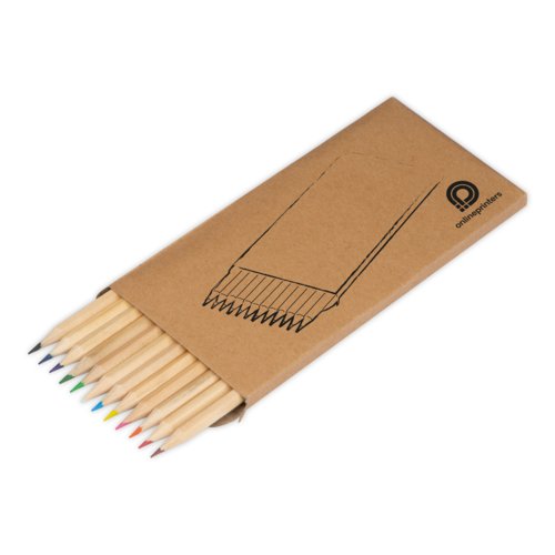 Set de crayons de couleur en bois, 12 pices dans un tui en carton.
