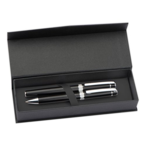 Ensemble d'criture en mtal comprenant un stylo  bille et un stylo dans une bote.