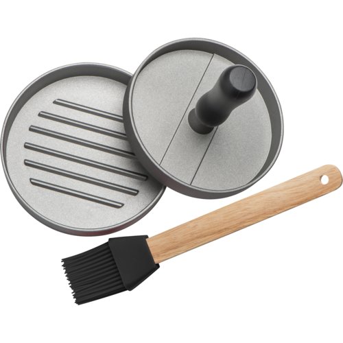 Presse  hamburger noire en mtal avec pinceau en silicone.