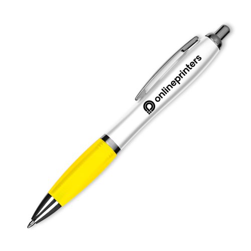 Stylo  bille jaune en plastique avec clip.