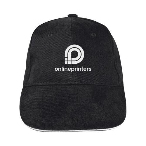 Casquette de baseball noire en tissu � six panneaux.