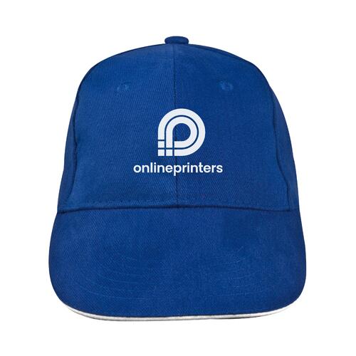 Casquette de baseball bleue � 6 panneaux en coton avec sangle r�glable.