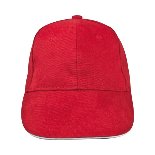 Casquette de baseball rouge en tissu  six panneaux.