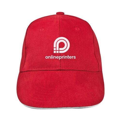 Casquette de baseball rouge en tissu � six panneaux.