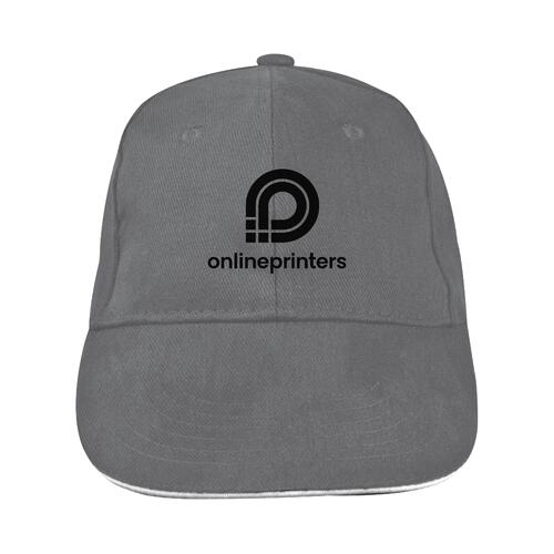 Casquette de baseball grise en tissu � six panneaux.