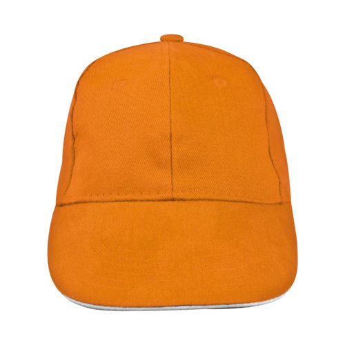 Casquette de baseball orange  6 panneaux en tissu avec front renforc.