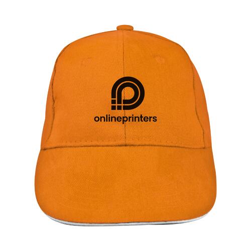 Casquette de baseball orange � 6 panneaux en tissu avec front renforc�.