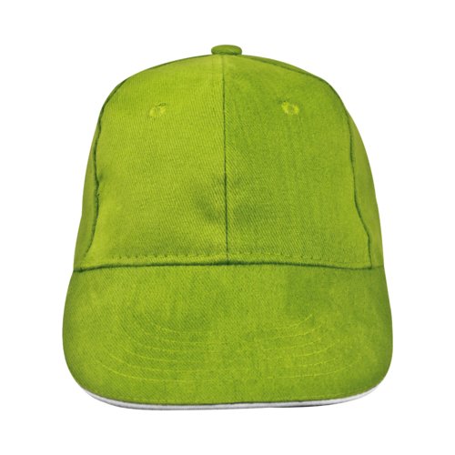 Casquette de baseball  6 panneaux en tissu vert pomme.