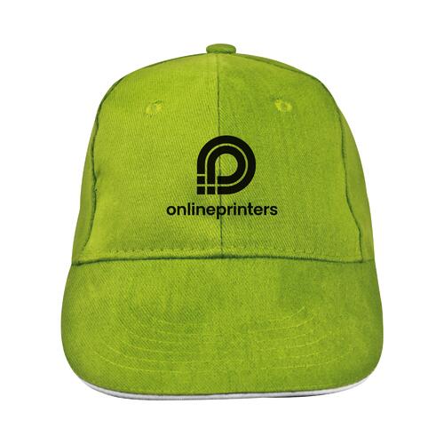 Casquette de baseball � 6 panneaux en tissu vert pomme.