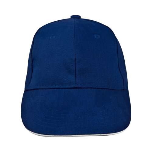 Casquette de baseball en tissu bleu fonc  six panneaux.
