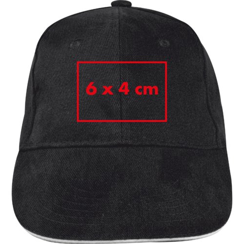 Casquette de baseball noire en tissu  six panneaux avec sangle rglable.