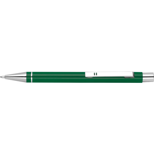 Stylo gel vert avec clip et bouton poussoir.
