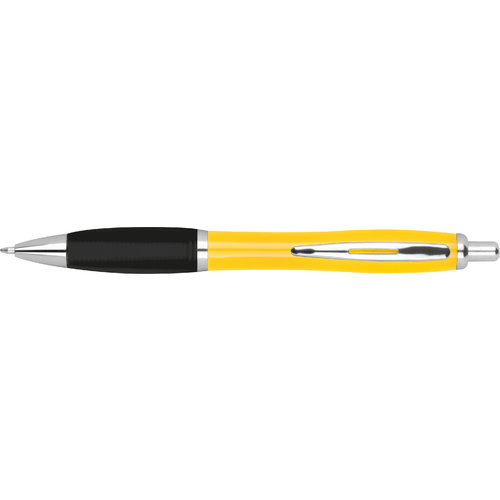 Stylo  bille jaune en ABS avec clip et mcanisme  pression.