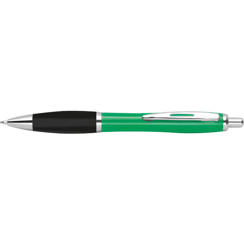 Stylo  bille vert en ABS avec clip et bouton-poussoir.